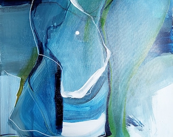 Original akrylmålning mestadels blå färg - Landskap II. - 46 x 46 cm - Abstrakt konst - Unik konst handmålad duk vertikalt