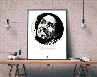 Bob Marley-teckning, sångaransiktsteckning, väggkonsttryck, affisch, teckning, manligt porträtt, musikerstil - SVARTVITT Bob Marley
