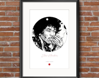 Jimi Hendrix Drawing, Singer face drawing, Wall Art Print Poster, drawing, male portrait, musicians style - BLACK and WHITE Jimi Hendrix