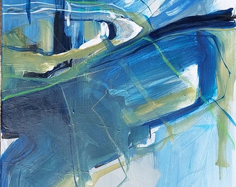 Original akrylmålning, mestadels blå färg - Lake II. - 46,8 x 61,8 cm - Abstrakt konst - Unik konst, handmålad duk, vertikal