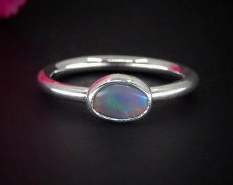 Australian Crystal Opal Ring - Size 5 to 5 1/4 - Sterling Silver - Lightning Ridge Opal Ring - Dainty Opal Jewelry - Solid Australian Opal