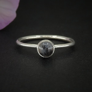 Dendritic Opal Ring - Made to Order - Sterling Silver - Dainty Merlinite Stack Ring, Stackable Dendritic Opal Ring, Dendrite Opal Stack Ring