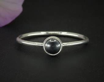 Hematite Ring - Made to Order - Sterling Silver - Dainty Hematite Stacking Ring - Stackable Grey Gemstone Ring - Silver Stone Stack Ring