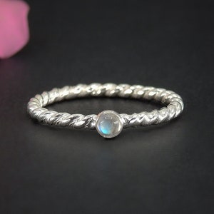 Dainty Moonstone Twist Ring - Made to Order - Sterling Silver - Little Moonstone Stacking Ring - Stackable Moonstone - Moonstone Stack Ring