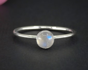Moonstone Ring - Made to Order - Sterling Silver - Dainty Moonstone Stack Ring - Stackable Moonstone Ring - Delicate Moonstone Stack Ring