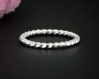 Twist Band Ring - Sterling Silver - Made to Order - Twisted Band Stacking Ring - Dainty Stackable Ring - Silver Stack Ring - Weave Ring
