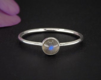Labradorite Ring - Made to Order - Sterling Silver - Dainty Labradorite Stacking Ring - Stackable Labradorite Birthstone Ring - Stack Ring