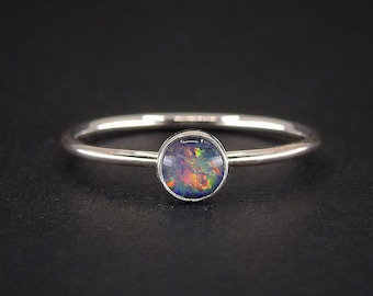 Rainbow Australian Opal Ring - Made to Order - Sterling Silver Ring - Coober Pedy Australian Opal Stacking Dainty Jewellery