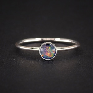 Rainbow Australian Opal Ring - Made to Order - Sterling Silver - Rainbow Opal Stacking Ring - Dainty Opal Stackable Ring - Coober Pedy Opal