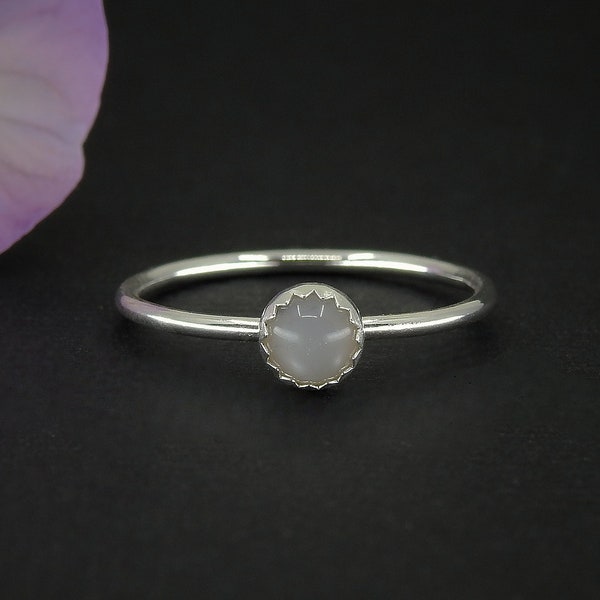 Grey Moonstone Ring - Made to Order - Sterling Silver - Dainty Gray Moonstone Stack Ring - Stackable Moonstone Ring, Grey Gemstone Stacking