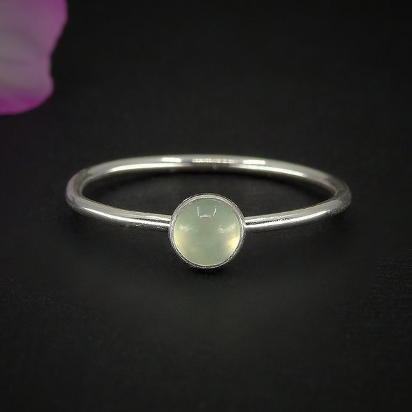 Prehnite Ring - Made to Order - Sterling Silver - Dainty Prehnite Stacking Ring - Stackable Prehnite Ring - Pale Green Gemstone Stack Ring