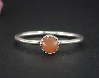 Peach Moonstone Ring - Made to Order - Sterling Silver - Dainty Peach Moonstone Stacking Ring - Stackable Orange Gemstone Stack Ring