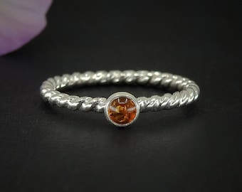Baltic Amber Twist Ring - Made to Order - Sterling Silver - Dainty Amber Stacking Ring - Stackable Gemstone Ring - Brown Stone Stack Ring