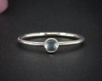 Aquamarine Ring - Made to Order - Sterling Silver - Dainty Aquamarine Stacking Ring - March Birthstone Ring - Blue Aquamarine Stackable Ring