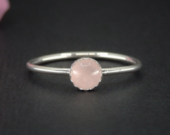 Rose Quartz Ring - Made to Order - Sterling Silver - Dainty Rose Quartz Stacking Ring - Stackable Rose Quartz Ring - Rose Quartz Stack Ring