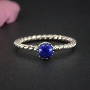 Lapis Lazuli Twist Ring - Made to Order - Sterling Silver - Dainty Lapis Lazuli Stacking Ring - Stackable Lapis Lazuli - Gemstone Stack Ring