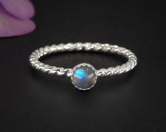 Labradorite Twist Ring - Made to Order - Sterling Silver - Dainty Labradorite Stacking Ring - Stackable Labradorite Jewellery - Stack Ring