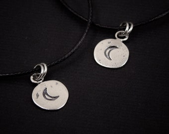 Molten Silver Moon Pendant - Sterling Silver - Made to Order - Sterling Silver Crescent Moon Pendant - Dainty OOAK Stamped Moon Necklace