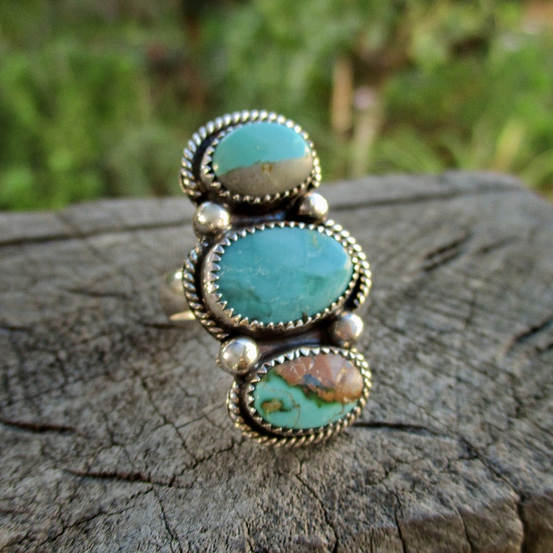 Sterling Silver Royston Turquoise Triple Stone Ring Size 6.5