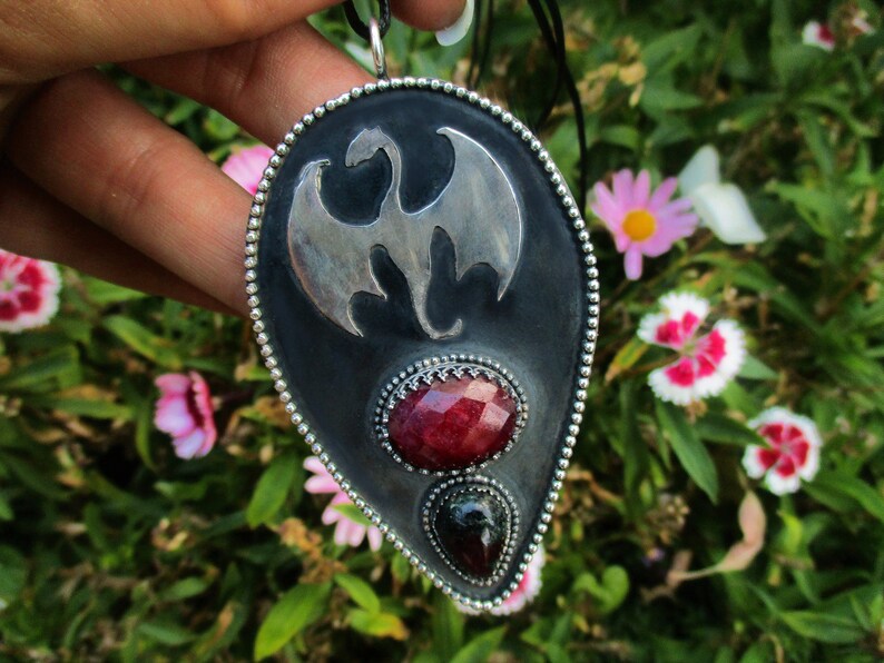 Ruby /& Ruby Zoisite Dragon Pendant F\u00e1fnir/'s Lair Sterling Silver