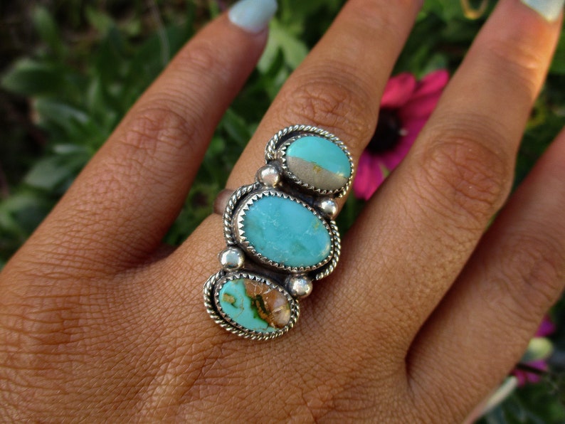Sterling Silver Royston Turquoise Triple Stone Ring Size 6.5