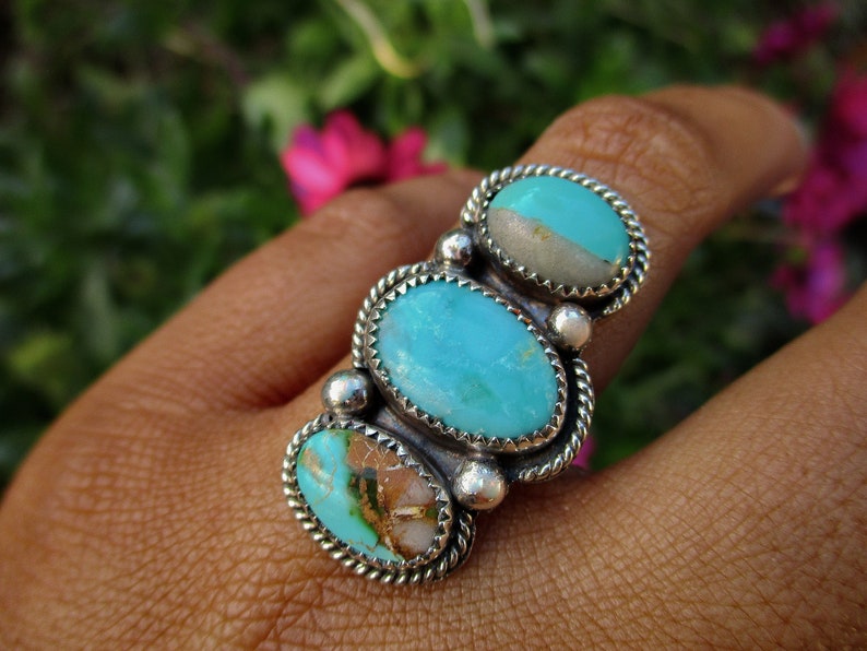 Sterling Silver Royston Turquoise Triple Stone Ring Size 6.5