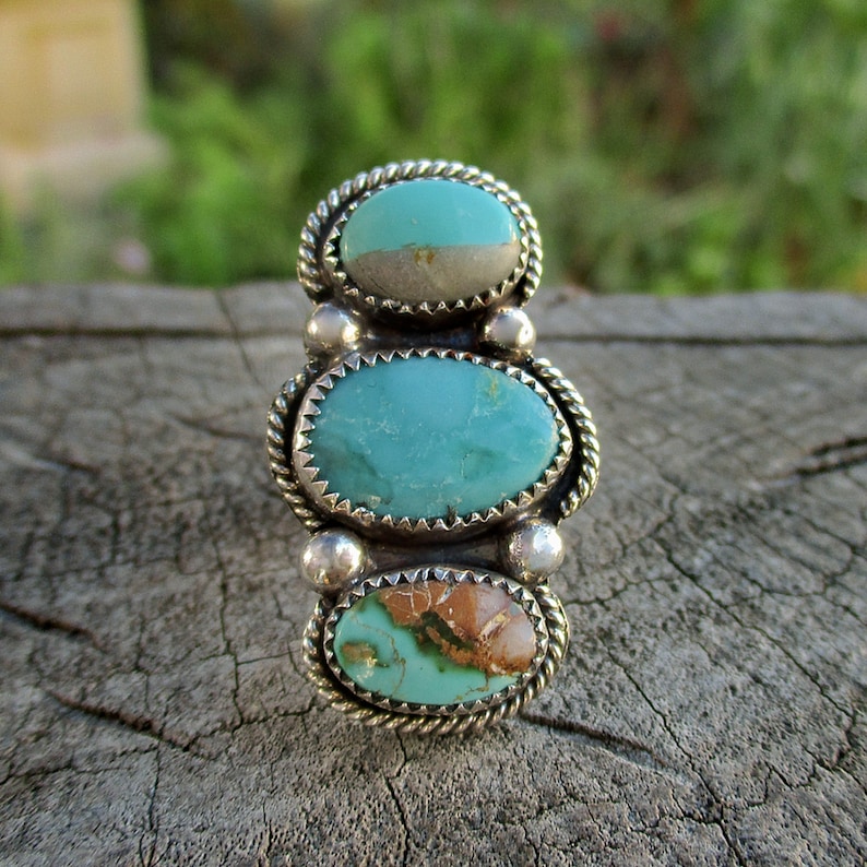 Sterling Silver Royston Turquoise Triple Stone Ring Size 6.5