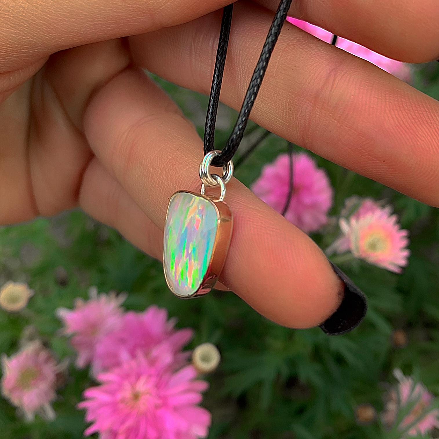 Rose Cut Clear Quartz & Aurora Opal Pendant- Sterling Silver