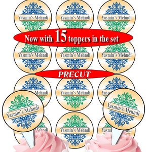 15 Personalised Eid Mubarak edible cupcake toppers 4 choices 7 50mm precut