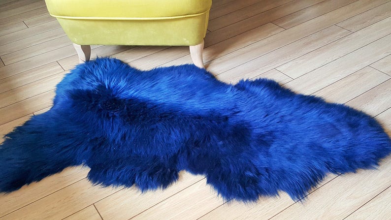 Blue Sheepskin Rug Dark Navy Throw Chair Cover