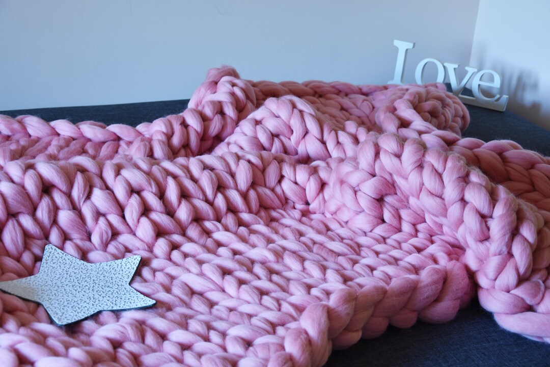 Chunky Blanket Pink Chunky Blanket Knitted Blanket Chunky Etsy