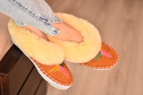 Leather slippers Sheepskin Women's 