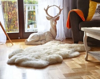 Natural GIANT Rug, White Genuine  Sheepskin Rugs, Scandinavian design, Large Rug, Area Outdoor Rug, House decorations. Winter Sale
