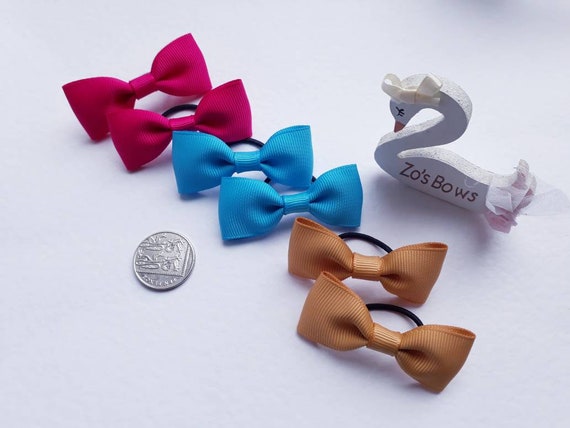 Hair Bobbles Hair Ties Ribbon Bows Set Of 2 Pig Tail Bows Etsy