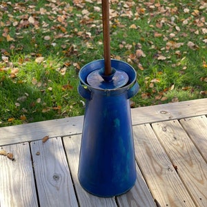 Old Galvanized metal Blue Butter Churn wood handle Primitive Farmhouse