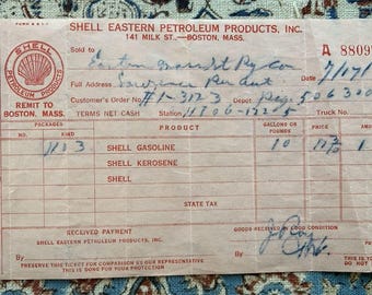 Vintage receipt SHELL Fuel Oil Gasoline Service 141 Milk Street Boston MASS 1930