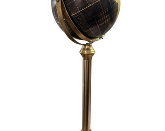 Vintage Black & Gold World 13 Globe On 31" Tall Floor Stand Brass Meridian
