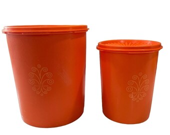 Set of 2 Vintage Harvest Orange Tupperware Servalier Nesting Canister  w/Lids