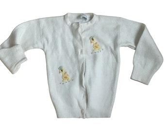 Pull cardigan éperonné vintage en tricot 2T avec boutons de canard