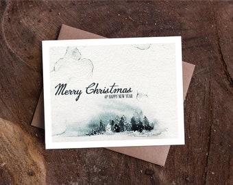 Merry Christmas Watercolor Forrest Card Set