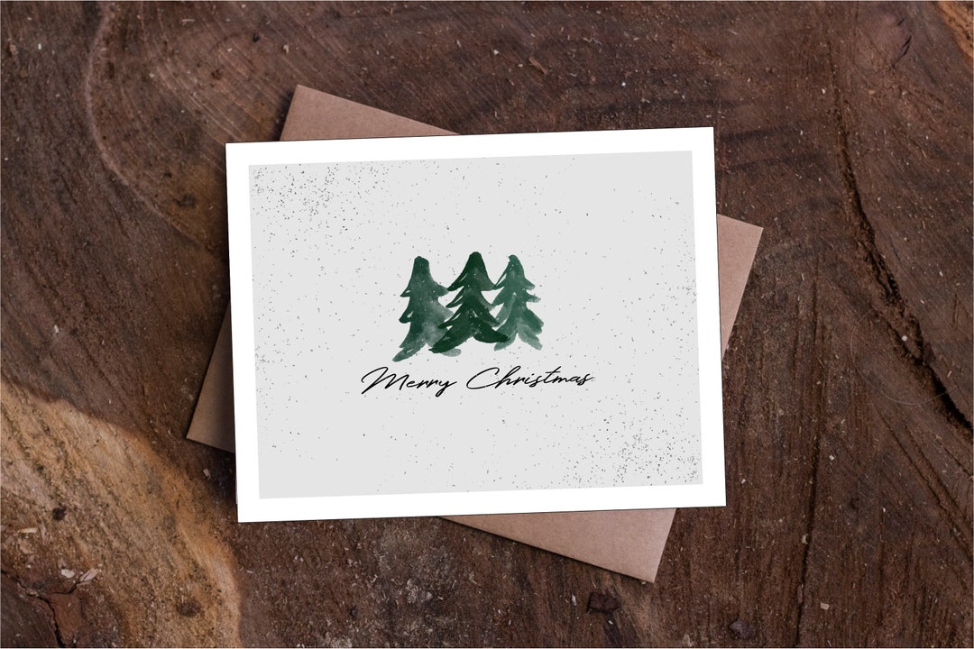 Merry Christmas Watercolor Trees Greeting Cards - Etsy
