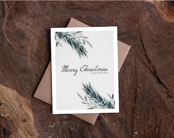 Merry Christmas Watercolor Tree Branches Card Set