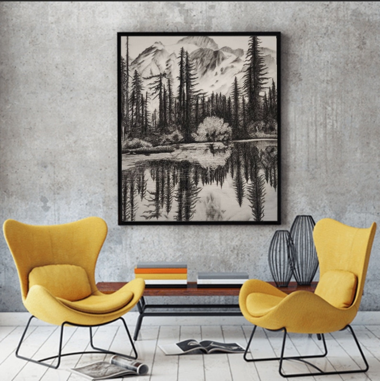 Landscape Realistic charcoal series Charcoal sketch wall Etsy