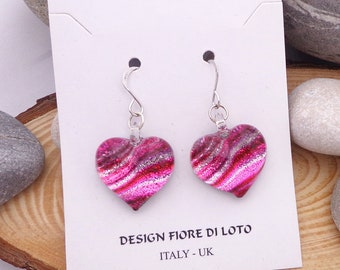 Pink Heart Earrings Glass Earrings Glass Jewelry Dichroic Earrings Ligth Pink Earrings Heart Jewelry Romantic Jewelry Bridesmaid earrings