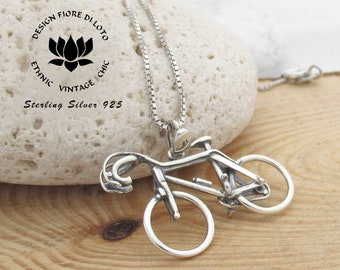 Ciondolo per bicicletta da corsa vintage in argento sterling, regalo di gioielli per ciclisti unisex, ciondolo per bicicletta da corsa 3D, ciondolo per collana da ciclista