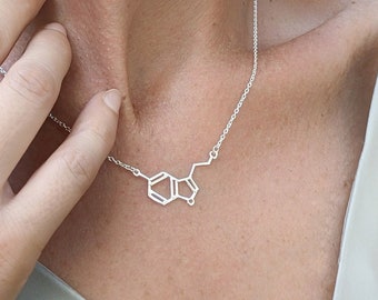 Sterling Silver Serotonin Molecule Necklace: Science Jewelry Gift
