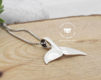 Whale tail necklace in sterling silver, Mermaid lover pendant, Surfer charm necklace, Beach life jewellery, Ocean lover necklace gift