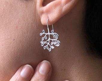 Sterling Silber Olivenblatt Tropfen Ohrringe: Natur Inspirierter Schmuck