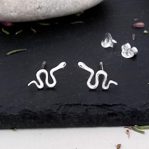 Small Snake Stud earrings in Sterling silver, Minimalist everyday post earrings, Snake lover jewelry, Women earrings gift