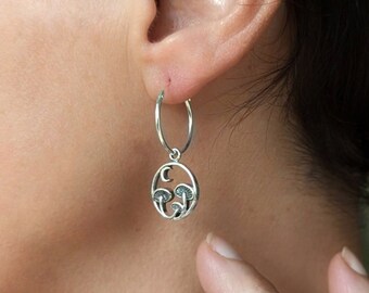 Mushroom Hoop Earrings – Cottagecore Forest Jewelry for Nature Lovers